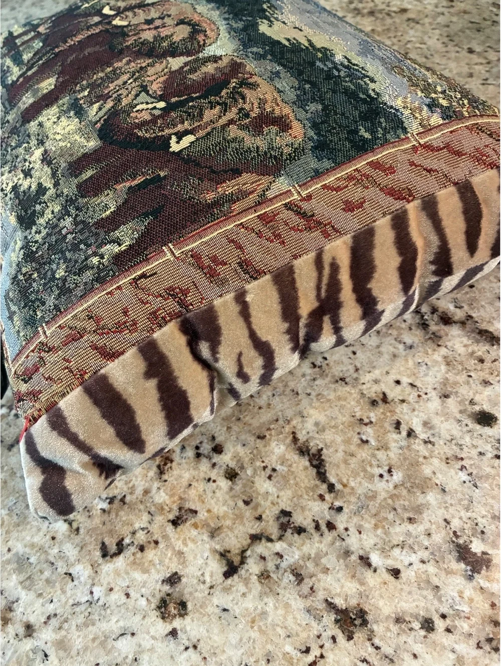 Vintage Ashford Court Elephant Safari Woven Tapestry Pillow with Tiger Back
